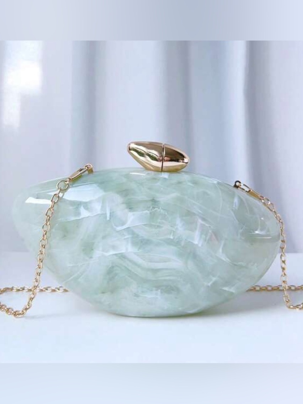Elegant Mint Marble Resin Oval Crossbody Bag with Gold Hardware